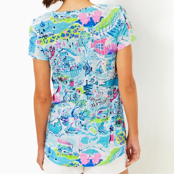 NWT Lilly Pulitzer Etta Lilly Loves Nantucket Whisper Blue Colorful Graphic Top - Picture 2 of 16